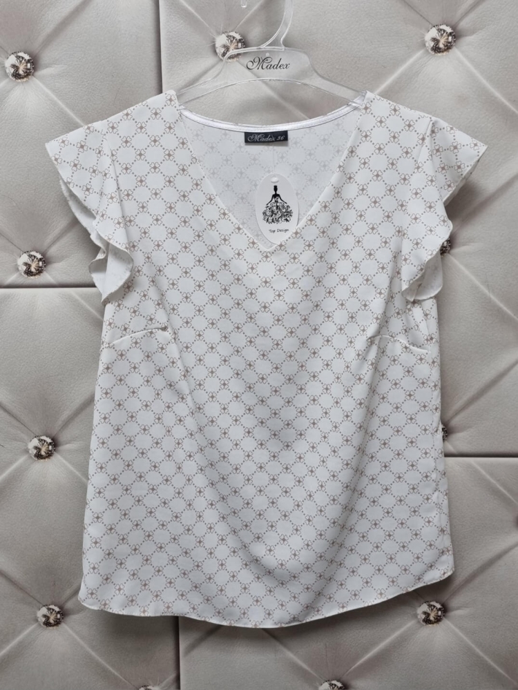 Bluzka-Madex-Modo-Dekolt-Serek-Krótki-Rękaw-Biała-Wzory-Falbanka-Na-Rękawie-4