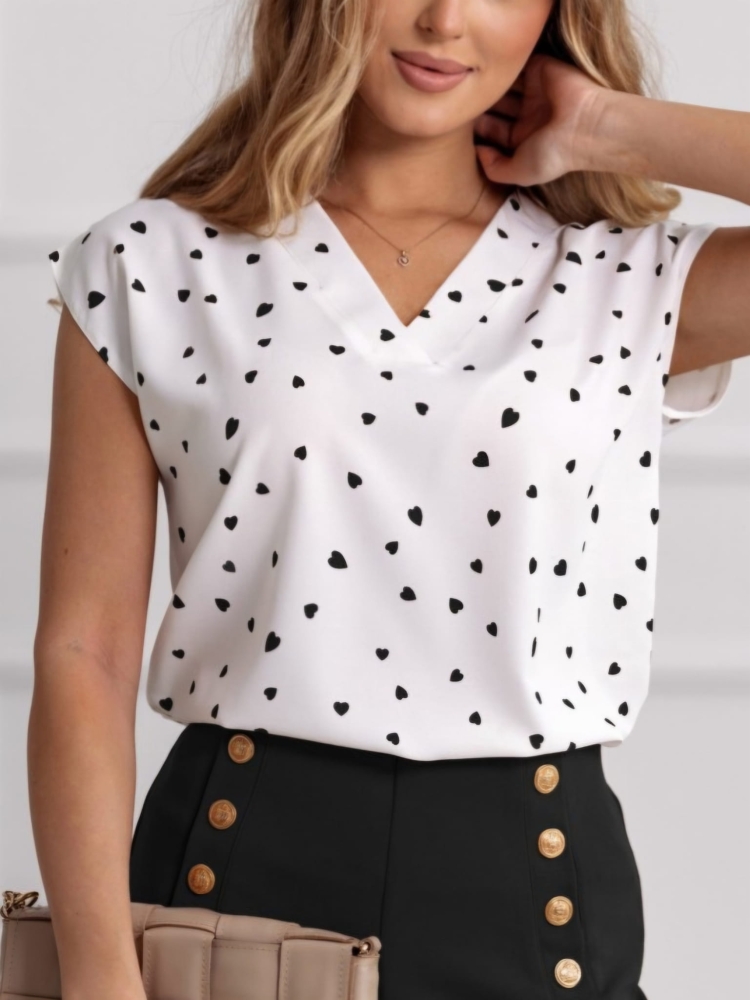 Bluzka-Madex-Modo-Dekolt-Serek-Krótki-Rękaw-Biała-Serduszka-Czarne-1
