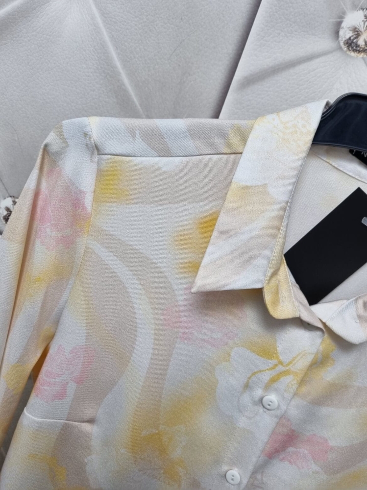 Bluzka-Koszula-Novum-Kwiaty-Rozmyte-Rękaw-7/8-Żółta-Beżowa-Pastelowa-5