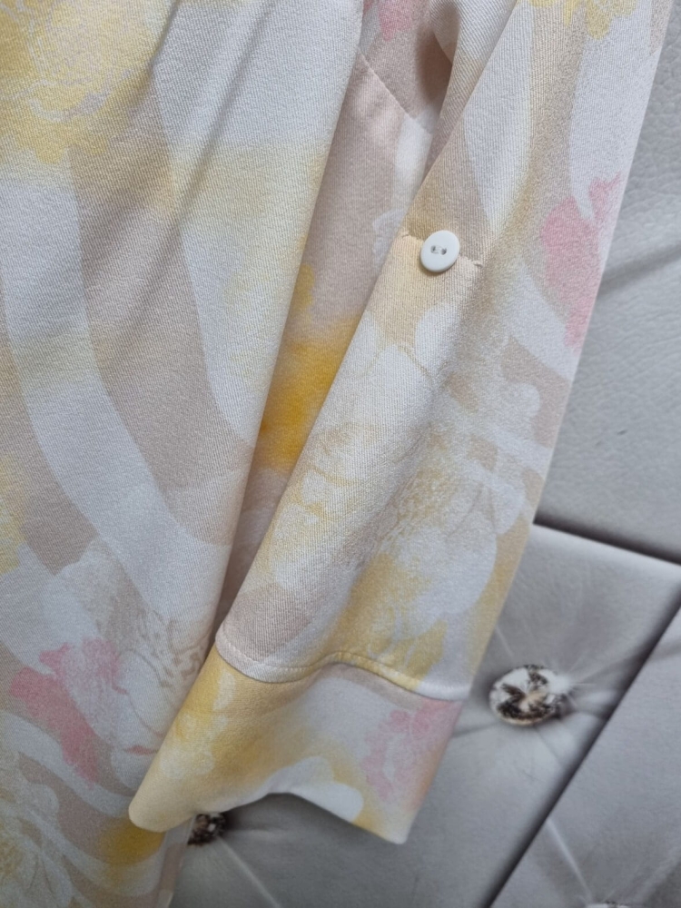 Bluzka-Koszula-Novum-Kwiaty-Rozmyte-Rękaw-7/8-Żółta-Beżowa-Pastelowa-8