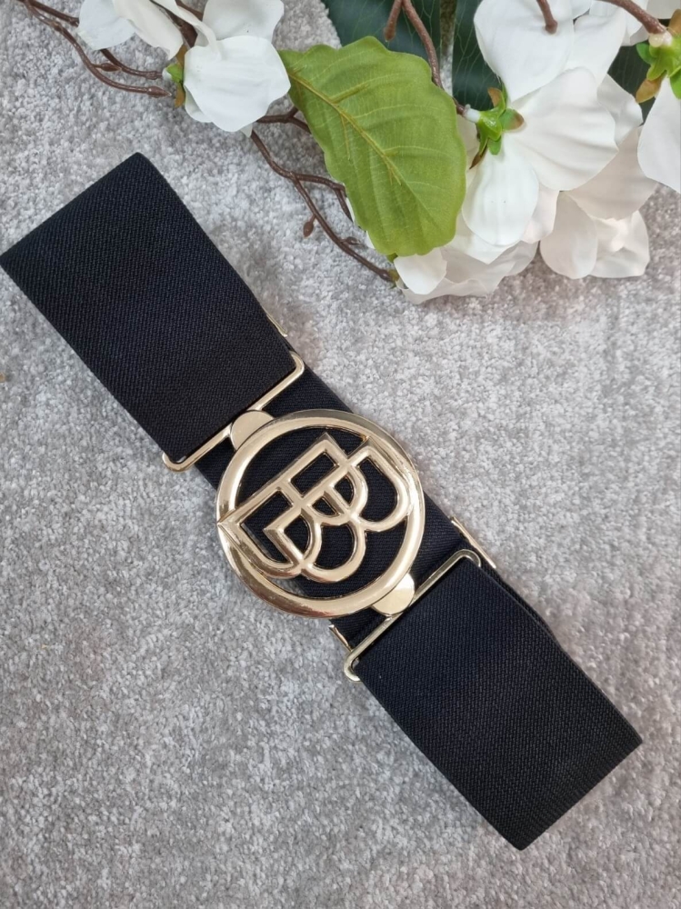 Pasek-BB-Złota-Klamra-Guma-Regulowany-Elastyczny-Szeroki-Czarny-2