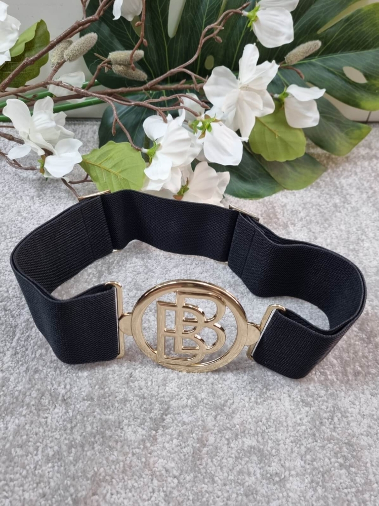 Pasek-BB-Złota-Klamra-Guma-Regulowany-Elastyczny-Szeroki-Czarny-3