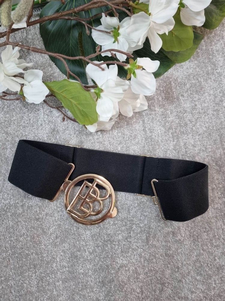 Pasek-BB-Złota-Klamra-Guma-Regulowany-Elastyczny-Szeroki-Czarny-5