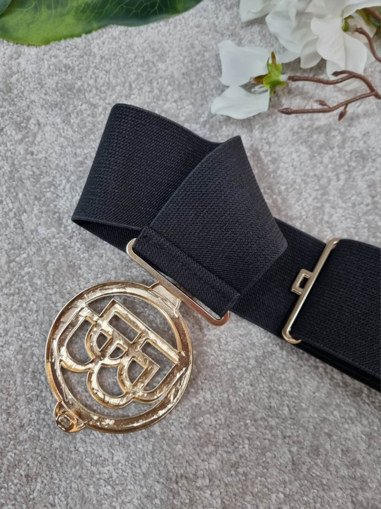 Pasek-BB-Złota-Klamra-Guma-Regulowany-Elastyczny-Szeroki-Czarny-7