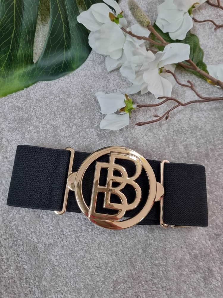 Pasek-BB-Złota-Klamra-Guma-Regulowany-Elastyczny-Szeroki-Czarny-8