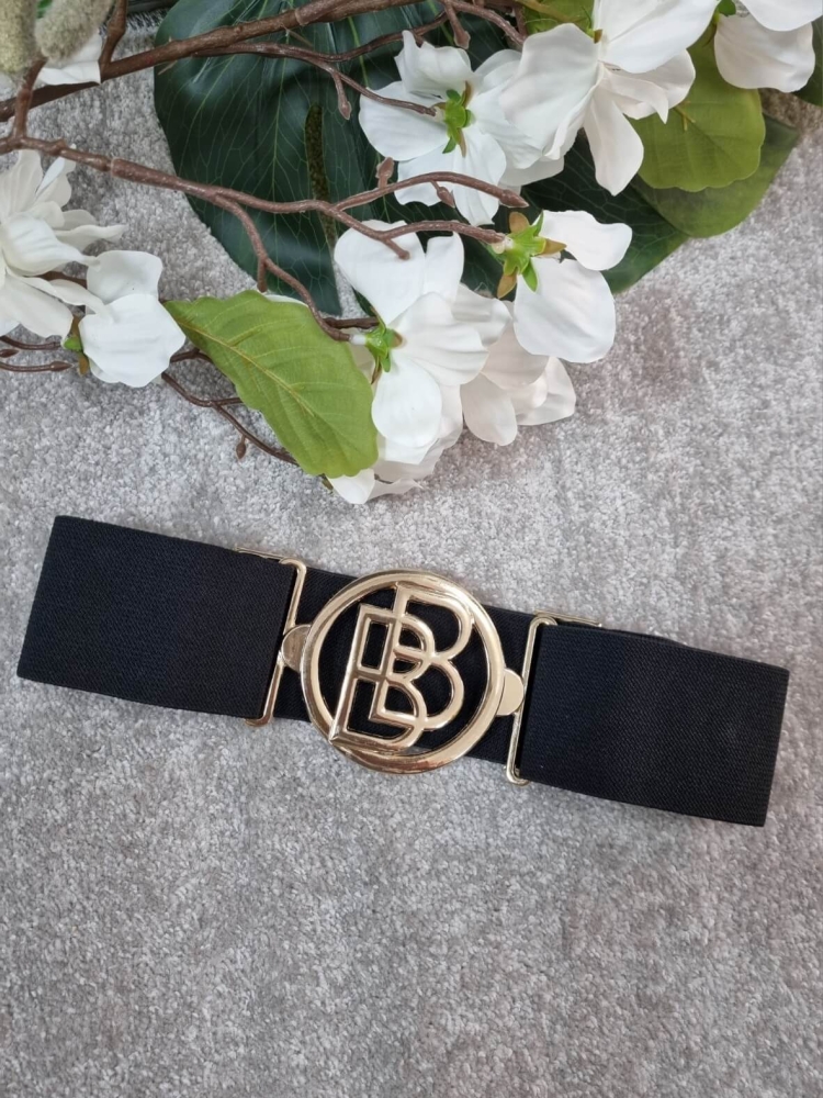 Pasek-BB-Złota-Klamra-Guma-Regulowany-Elastyczny-Szeroki-Czarny-9