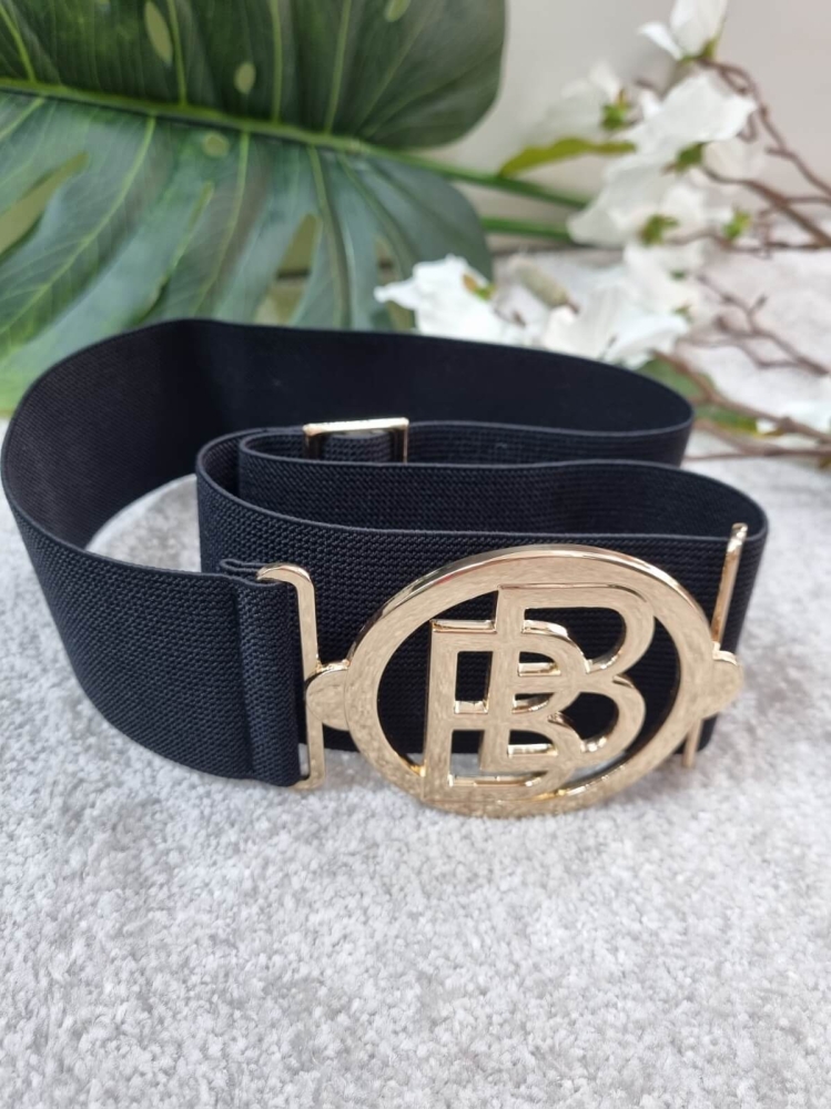 Pasek-BB-Złota-Klamra-Guma-Regulowany-Elastyczny-Szeroki-Czarny-10