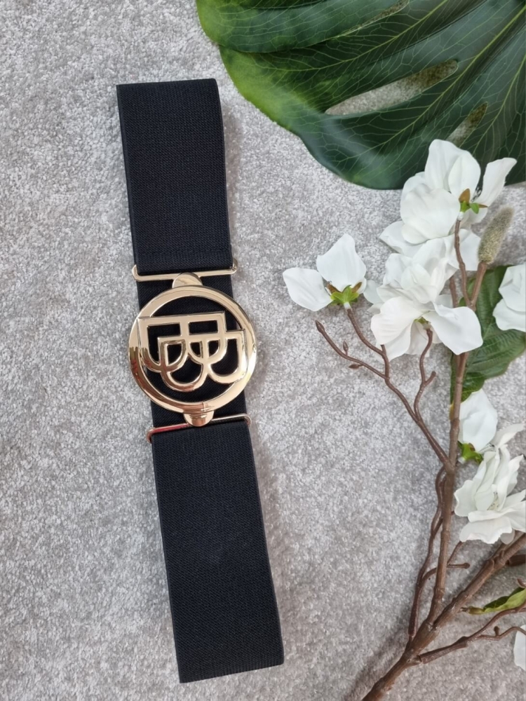 Pasek-BB-Złota-Klamra-Guma-Regulowany-Elastyczny-Szeroki-Czarny-11