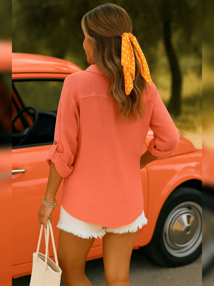 Bluzka-Koszula-Muślinowa-Ivette-Oversize-Neonowy-Pomarańcz-3