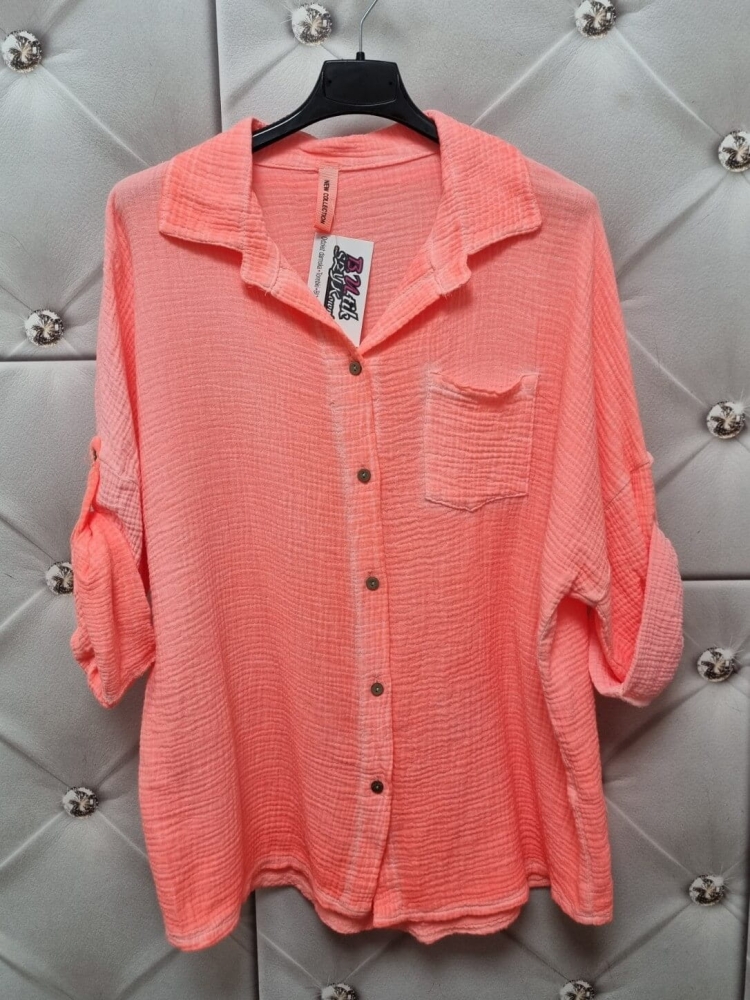 Bluzka-Koszula-Muślinowa-Ivette-Oversize-Neonowy-Pomarańcz-6