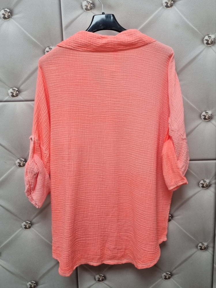 Bluzka-Koszula-Muślinowa-Ivette-Oversize-Neonowy-Pomarańcz-7