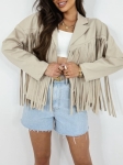 Kurtka Bluza Narzutka Western z Frędzlami Jasny Beż