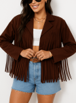 Kurtka Bluza Narzutka Western z Frędzlami Czekoladowa
