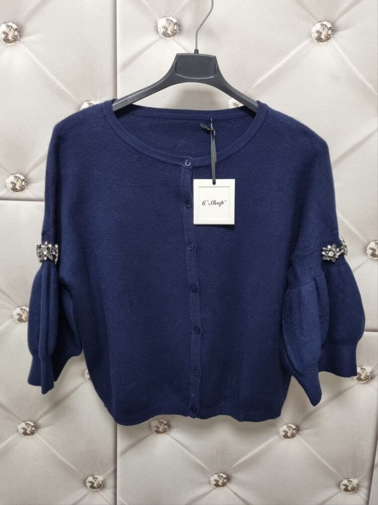 sweter-bufki-granatowy-rozpinany-na-guziki-krysztalowe-kwiatki-rękaw-78-elastyczny-jesienny-butik-szykownia-7