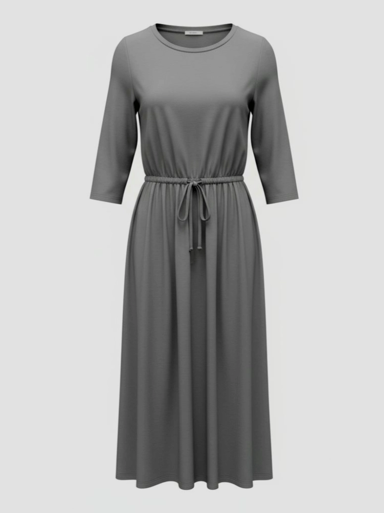 sukienka-valetta-taupe-bezowa-szara-jesienna-midi-bawelna-elastyczna-dekolt-v-talia-gumka-rekaw-34-elegancka-wygodna-stylowa-butik-szykownia-2