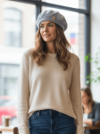 Beret Chantalka Paryski Broszką Szary