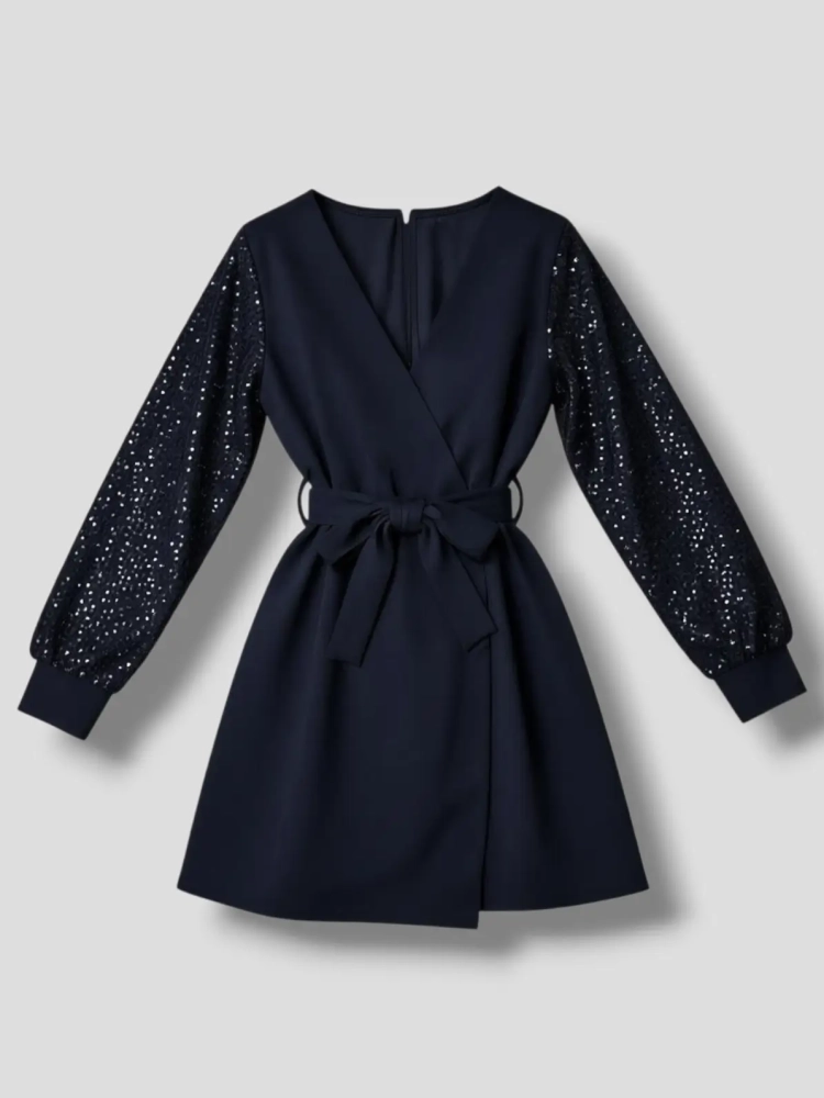 sukienka-koktajlowa-czarna-wloska-zakladkowy-dekolt-v-cekinowe-rekawy-asymetryczna-zakladka-elastyczna-pasek-w-pasie-elegancka-wieczorowa-imprezowa-butik-szykownia-4