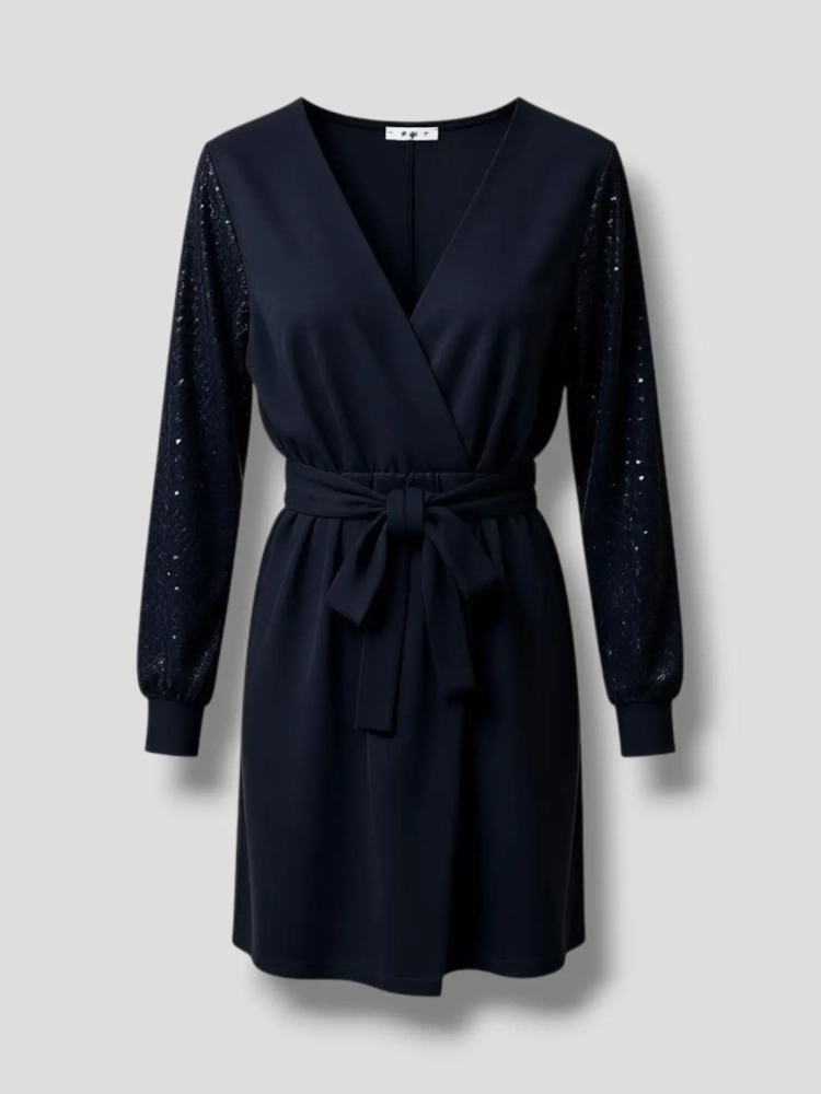 sukienka-koktajlowa-czarna-wloska-zakladkowy-dekolt-v-cekinowe-rekawy-asymetryczna-zakladka-elastyczna-pasek-w-pasie-elegancka-wieczorowa-imprezowa-butik-szykownia-7