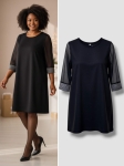 Sukienka Zahi Plus Size czarna z tiulowym rękawem i brokatową wstawką | Butik Szykownia