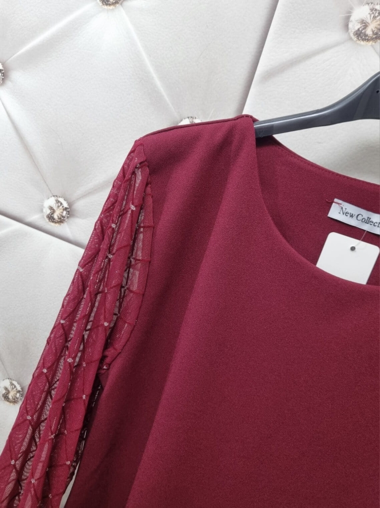 sukienka-bordowa-a-line-tiuloe-rekawy-kratka-srebrny-akcent-mankiet-okragly-dekolt-elegancka-uniwersalna-poliester-elastan-butik-szykownia-8