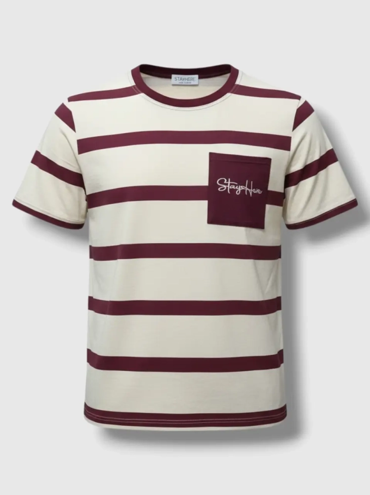 bluzka-tshirt-stayhere-paski-budyniowo-bordowe-kieszonka-bawelna-elastan-codzienna-model-3B-butik-szykownia-4