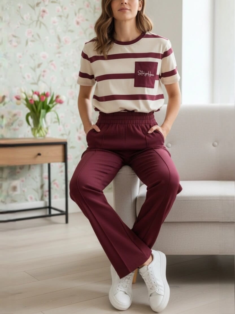 bluzka-tshirt-stayhere-paski-budyniowo-bordowe-kieszonka-bawelna-elastan-codzienna-model-3B-butik-szykownia-7