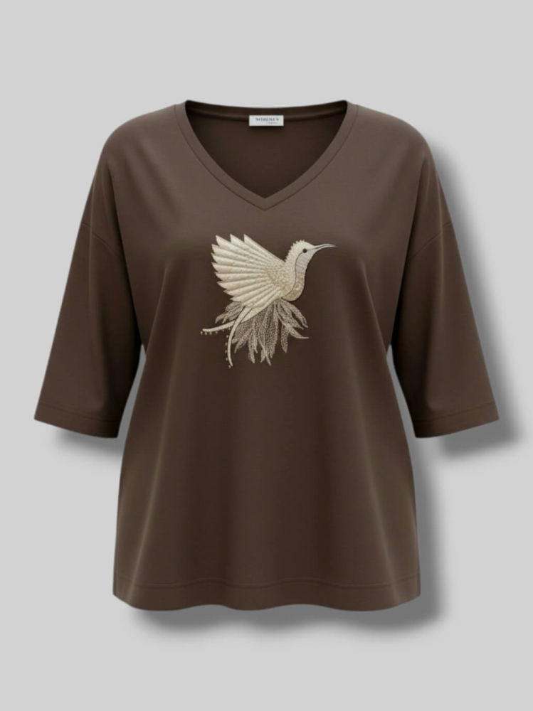 bluzka-tshirt-koliber-zloty-madnes-polska-produkcja-dekolt-okragly-rekaw-3-4-czekoladowa-ciemna-bawelna-elastyczna-jakosc-premium-butik-szykownia-3