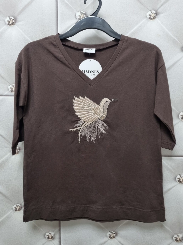 bluzka-tshirt-koliber-zloty-madnes-polska-produkcja-dekolt-okragly-rekaw-3-4-czekoladowa-ciemna-bawelna-elastyczna-jakosc-premium-butik-szykownia-8