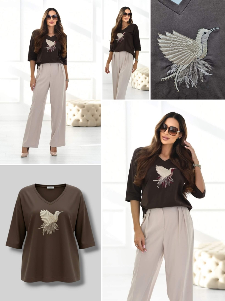 bluzka-tshirt-koliber-zloty-madnes-polska-produkcja-dekolt-okragly-rekaw-3-4-czekoladowa-ciemna-bawelna-elastyczna-jakosc-premium-butik-szykownia-10