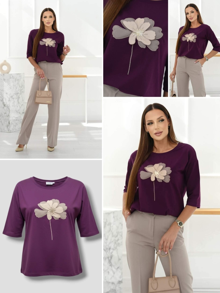 bluzka-tshirt-duzy-kwiat-madnes-polska-produkcja-dekolt-okragly-rekaw-3-4-oberzyna-fiolet-bawelna-elastyczna-jakosc-premium-butik-szykownia-10