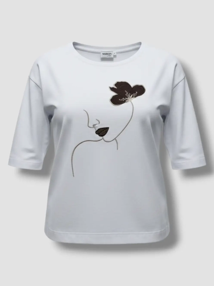 bluzka-tshirt-dziewczyna-twarz-kwiat-czekoladowy-madnes-polska-produkcja-dekolt-okragly-rekaw-3-4-biala-bawelna-elastyczna-jakosc-premium-butik-szykownia-3