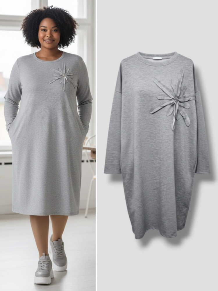 sukienka-soft-bloom-szara-asymetryczna-kwiat-maselko-kieszenie-elegancka-sportowa-wygodna-elastyczna-butik-szykownia-1