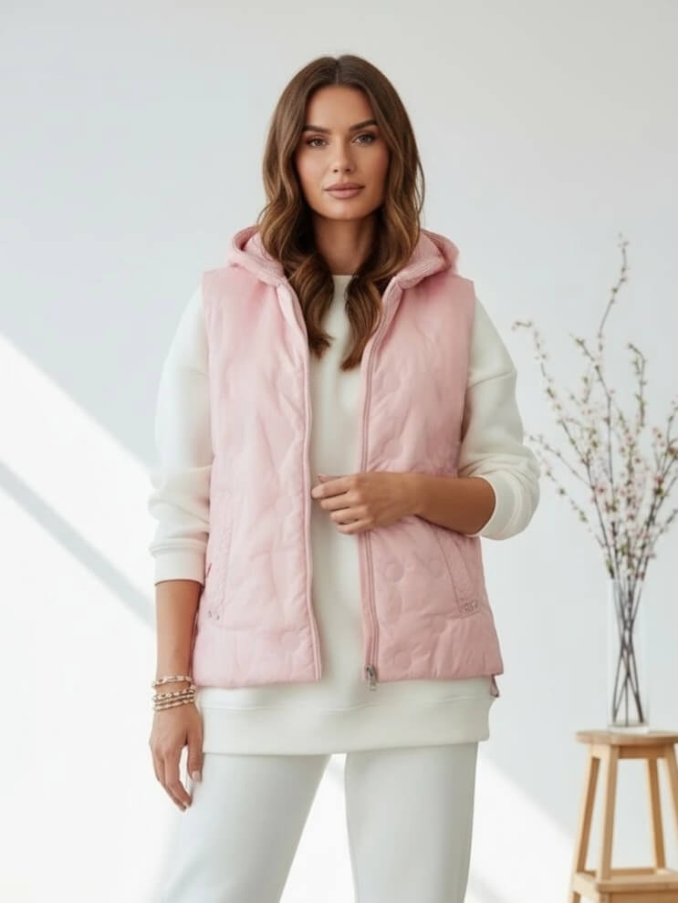 kamizelka-iris-happy-house-pastelowy-roz-pikowana-bezrekawnik-damski-kaptur-sweterkowy-lekka-wiosenna-regulowana-modna-elegancka-butik-szykownia-2