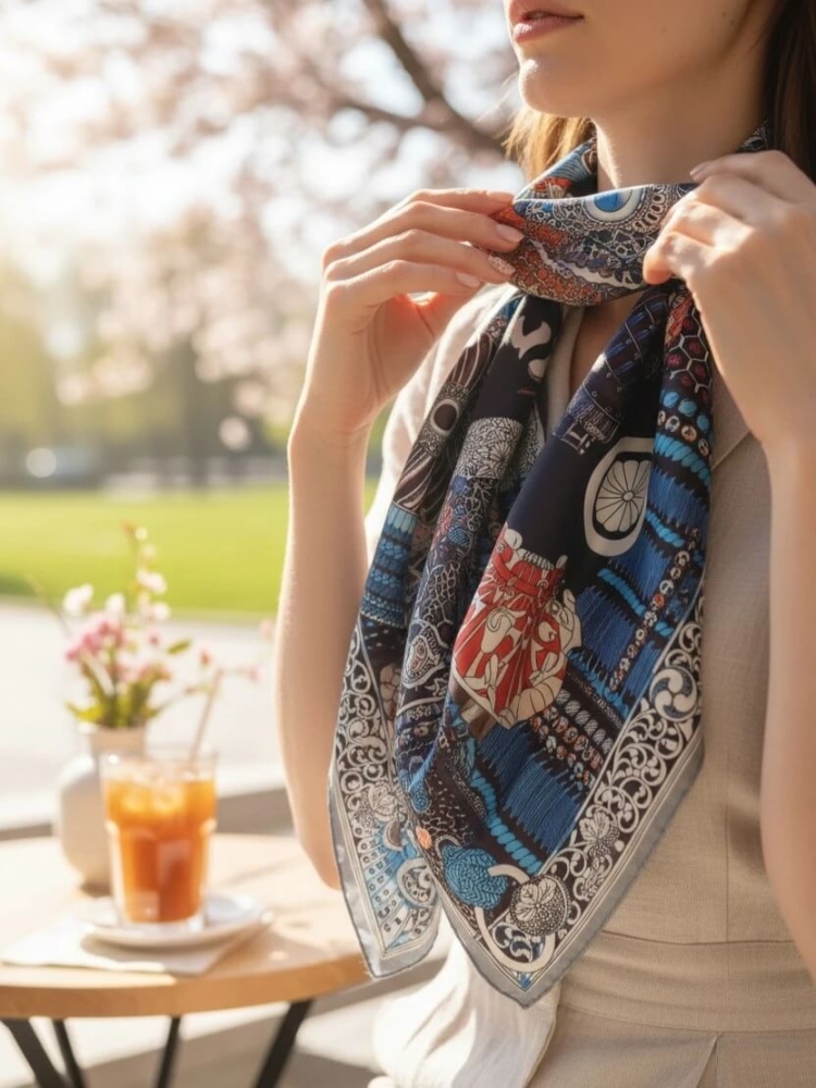 gawroszka-marine-apaszka-70x70-sliska-jak-jedwab-granatowa-z-niebiesko-czarnym-i-bialym-wzorem-elegancka-damska-apaszka-do-szyi-wlosow-torebki-wiskoza-silk-poliester-wzorzysta-klasyczna-modny-dodatek-wiosna-lato-butik-szykownia-1
