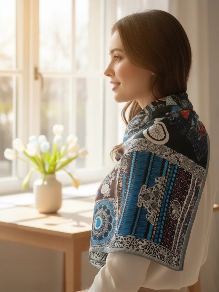 gawroszka-marine-apaszka-70x70-sliska-jak-jedwab-granatowa-z-niebiesko-czarnym-i-bialym-wzorem-elegancka-damska-apaszka-do-szyi-wlosow-torebki-wiskoza-silk-poliester-wzorzysta-klasyczna-modny-dodatek-wiosna-lato-butik-szykownia-3