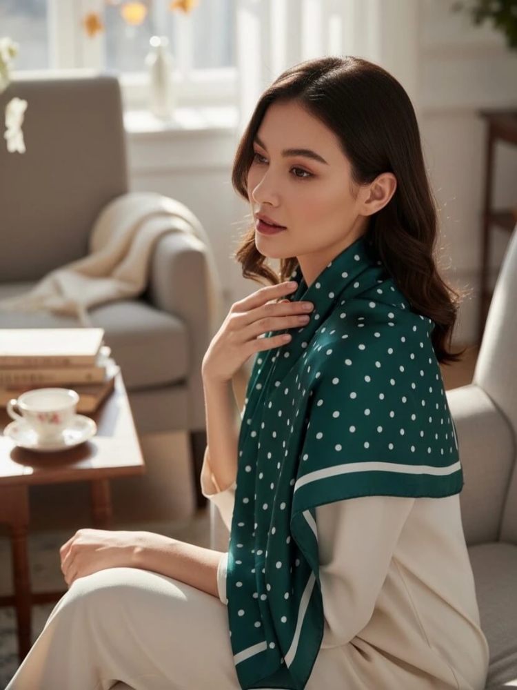 gawroszka-marine-apaszka-70x70-sliska-jak-jedwab-butelkowa-zielen-biala-w-kropki-elegancka-damska-apaszka-do-szyi-wlosow-torebki-wiskoza-silk-poliester-wzorzysta-modny-dodatek-wiosna-lato-butik-szykownia-1