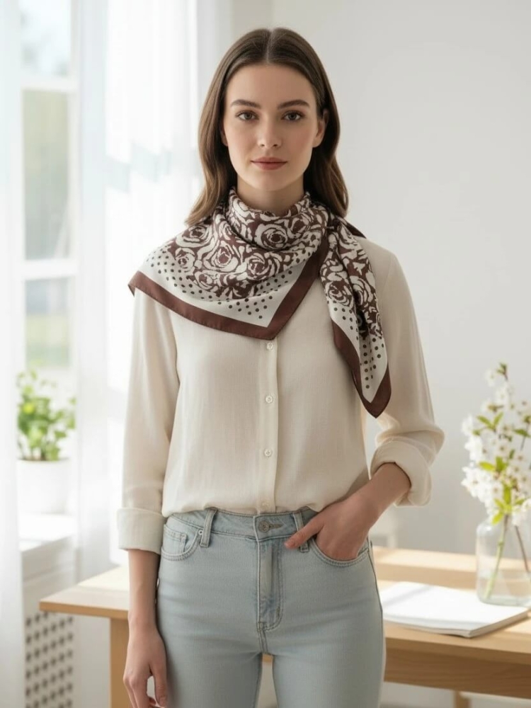 gawroszka-marine-apaszka-70x70-sliska-jak-jedwab-czekoladowy-braz-kremowa-roze-kropki-elegancka-damska-apaszka-do-szyi-wlosow-torebki-wiskoza-silk-poliester-wzorzysta-modny-dodatek-wiosna-lato-butik-szykownia-2