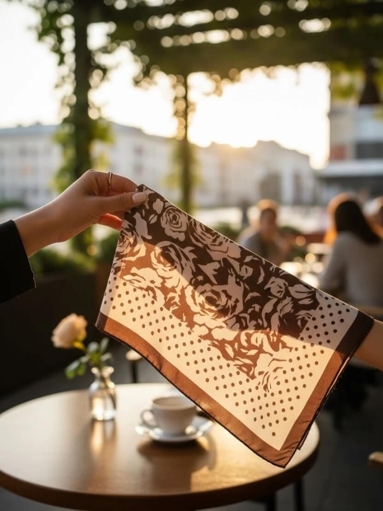 gawroszka-marine-apaszka-70x70-sliska-jak-jedwab-czekoladowy-braz-kremowa-roze-kropki-elegancka-damska-apaszka-do-szyi-wlosow-torebki-wiskoza-silk-poliester-wzorzysta-modny-dodatek-wiosna-lato-butik-szykownia-3