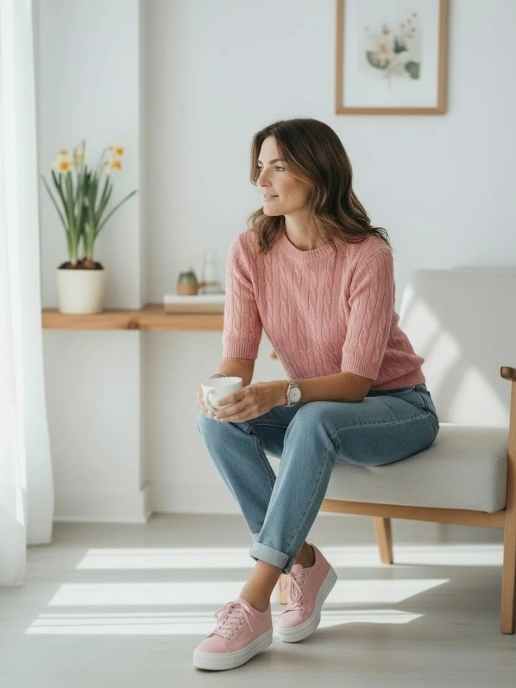 sweter-bluzka-sweterkowa-dolce-giccante-pastelowy-pudrowy-roz-warkoczowy-elastyczny-rękaw-3-4-do-lokcia-wiskoza-dekolt-okragly-rozmiar-uniwersalny-wiosenny-elegancki-casual-butik-szykownia-7