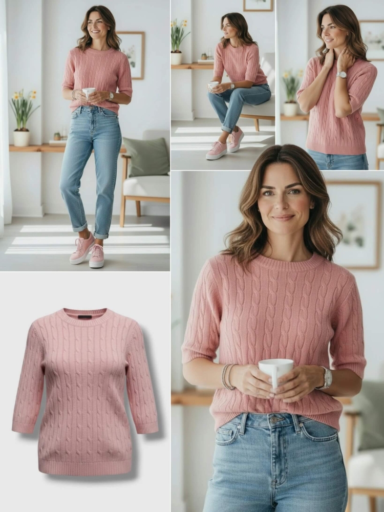 sweter-bluzka-sweterkowa-dolce-giccante-pastelowy-pudrowy-roz-warkoczowy-elastyczny-rękaw-3-4-do-lokcia-wiskoza-dekolt-okragly-rozmiar-uniwersalny-wiosenny-elegancki-casual-butik-szykownia-12