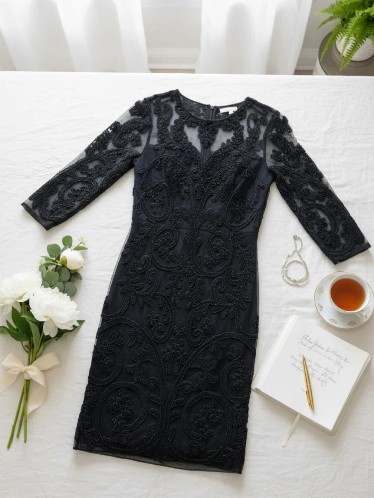 sukienka-koronkowa-ditesy-czarna-xxs-metka-s-koraliki-rekaw-7-8-elegancka-wieczorowa-zamek-tyl-malo-elastyczna-modadamska-butik-szykownia-4