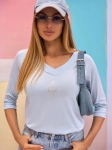 Bluzka Fleur de Jardin Tulipany Latynka baby blue niebieska dekolt V rękaw 3/4 bawełna elastan