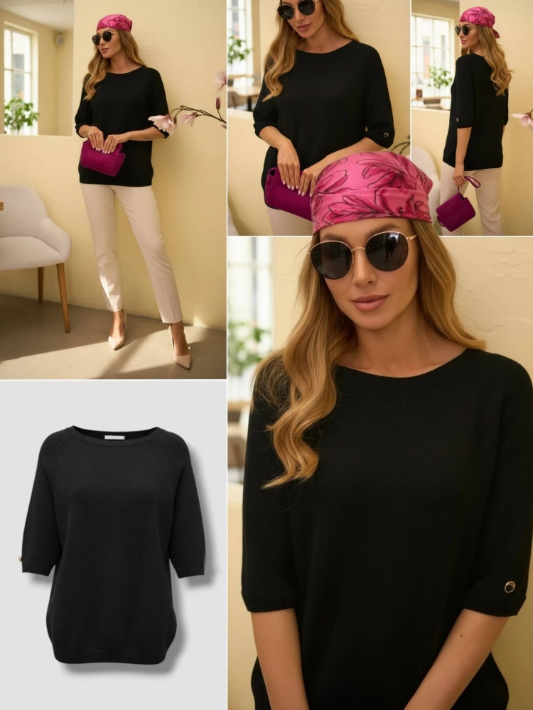 lekki-sweter-niciak-latynka-czarny-dekolt-okragly-rekaw-3-4-zloty-guzik-cienki-elastyczny-100-polyelyt-mikrowloknina-wiosenny-damski-butik-szykownia-11