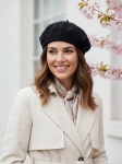 Klasyczny beret francuski z antenką czarny damski elegancki uniwersalny