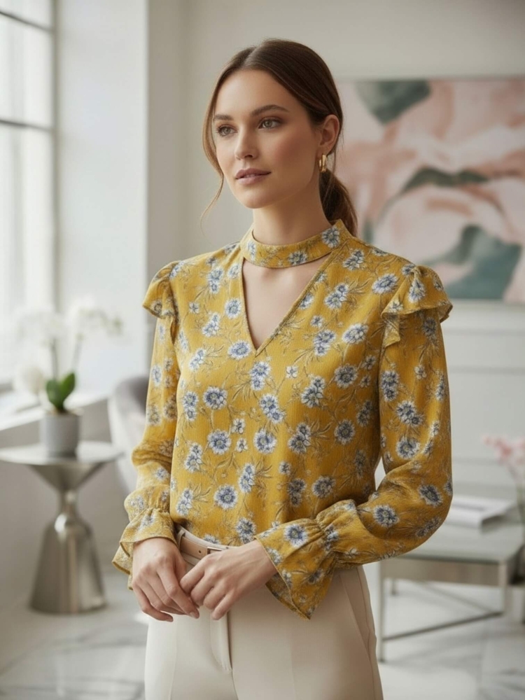 bluzka-elviana-musztardowa-kwiaty-dekolt-v-choker-falbanka-rekaw-dlugi-elegancka-bluzka-damska-wiosenna-kwiatowy-print-modna-bluzka-damska-uniwersalna-butik-szykownia-3