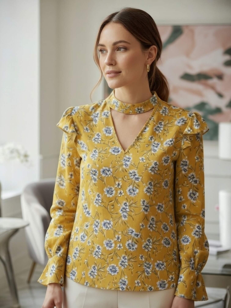 bluzka-elviana-musztardowa-kwiaty-dekolt-v-choker-falbanka-rekaw-dlugi-elegancka-bluzka-damska-wiosenna-kwiatowy-print-modna-bluzka-damska-uniwersalna-butik-szykownia-5