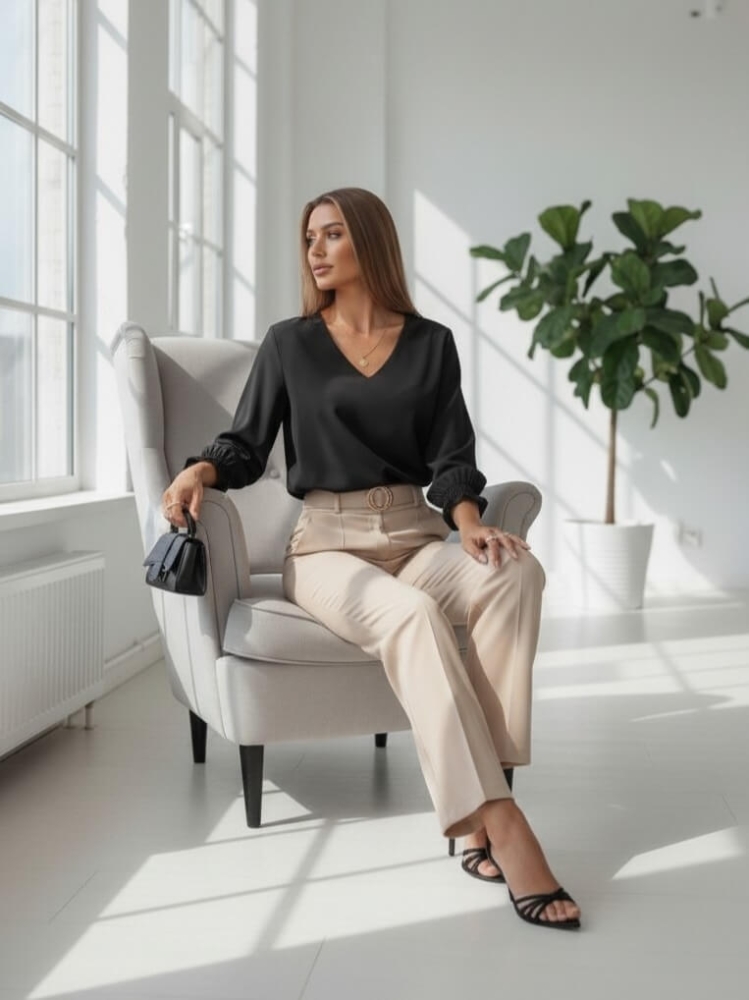 bluzka-madex- sonia-czarna-dekolt-v-rekaw-7-8-marszczenie-falbanka-polska-produkcja-elegancka-bluzka-damska-modna-bluzka-klasyczna-wiosna-butik-szykownia-2