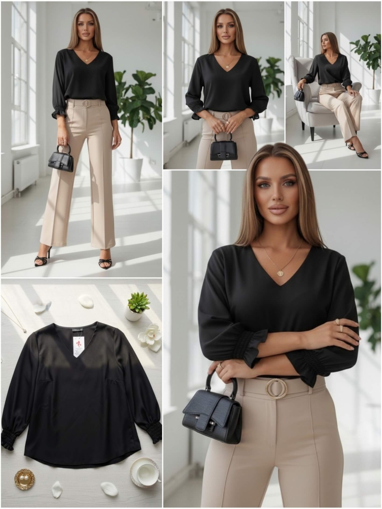bluzka-madex- sonia-czarna-dekolt-v-rekaw-7-8-marszczenie-falbanka-polska-produkcja-elegancka-bluzka-damska-modna-bluzka-klasyczna-wiosna-butik-szykownia-10