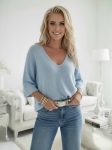 Bluzka sweterkowa Lorvessa pastelowa niebieska dekolt V nietoperz