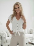 Bluzka Pastello biała muślinowa z wiązaniem i dekoltem V